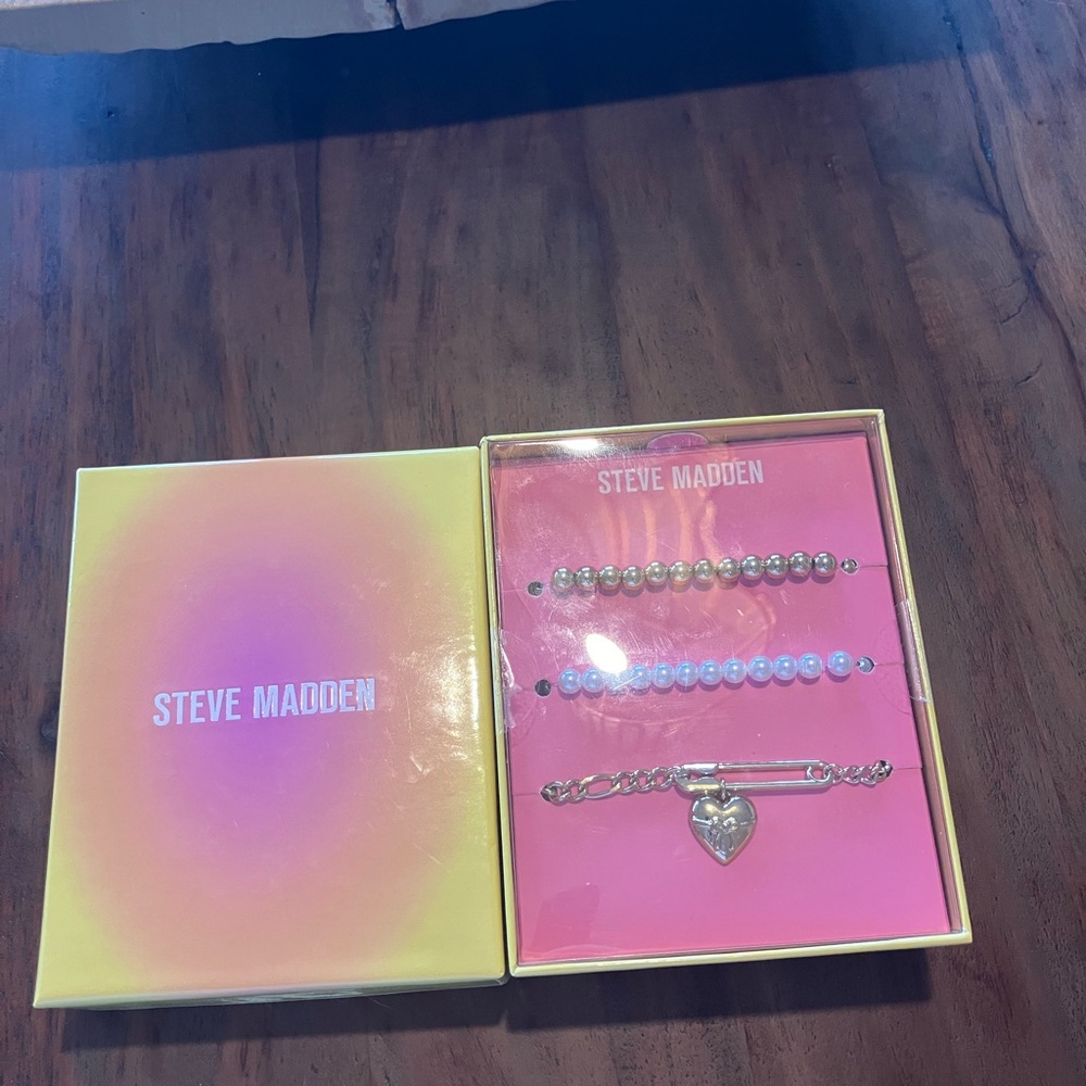 Steve Madden Gold and Pink Bracelet Set